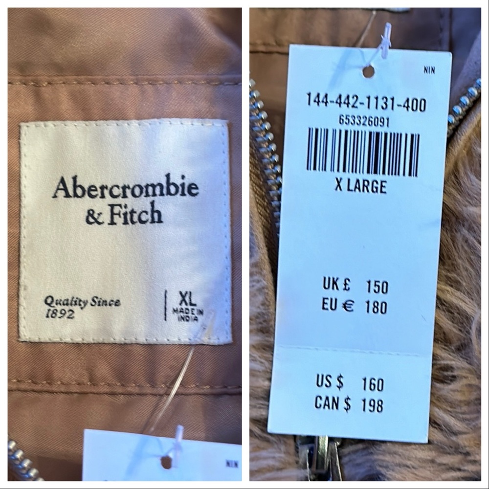 NWT Abercrombie & Fitch Drama Collar Faux Fur tan coat XL - Picture 6 of 13